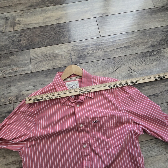 Hollister Cal. Men's Salmon Color 💯 Cotton Striped Button Up Long Sleeve Shirt - Picture 11 of 12